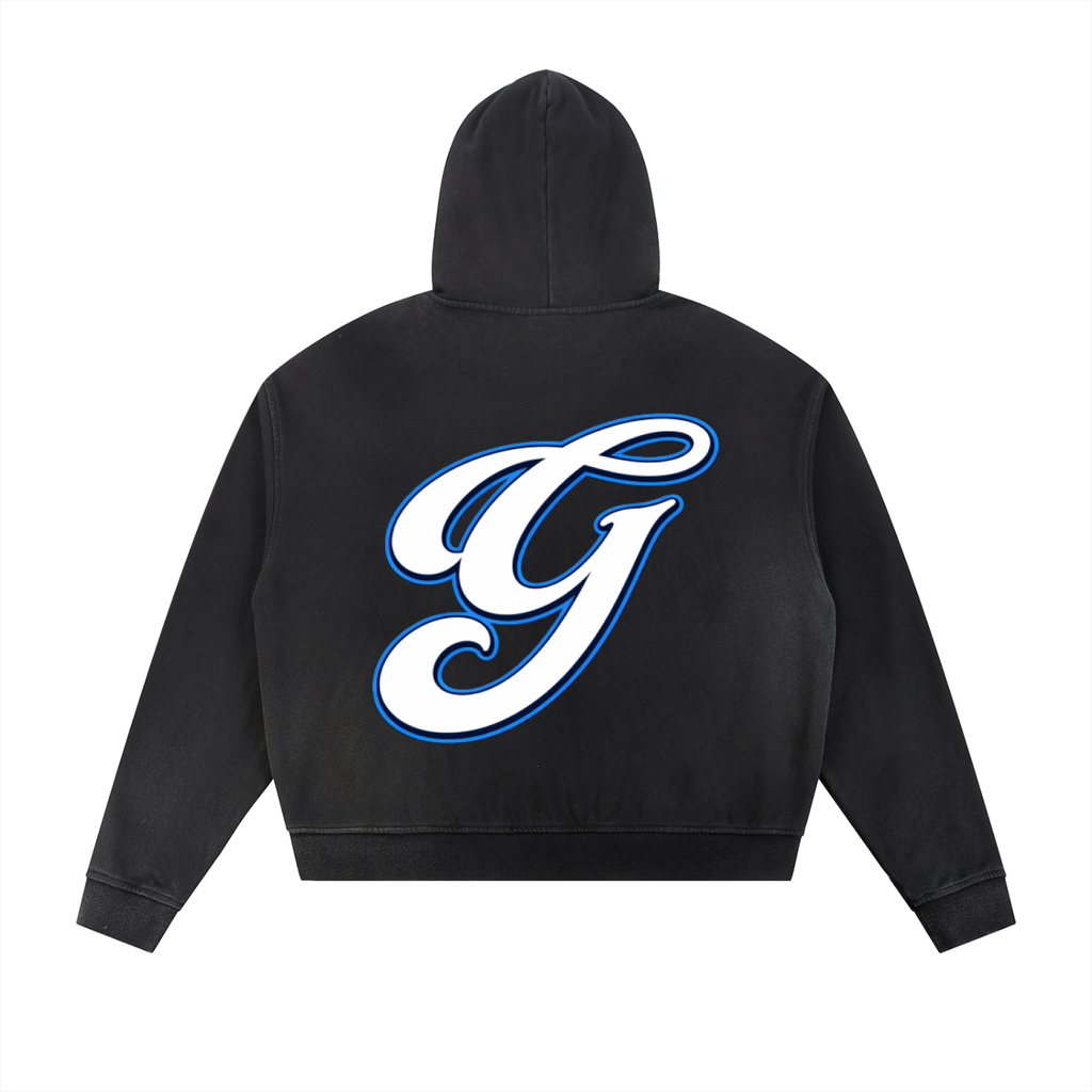 Sun Fade Frayed Raw Edge Fleece Zip Hoodie