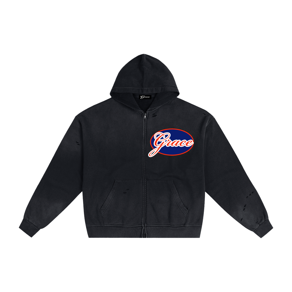 Hand-Frayed Sunfade Zip Hoodie
