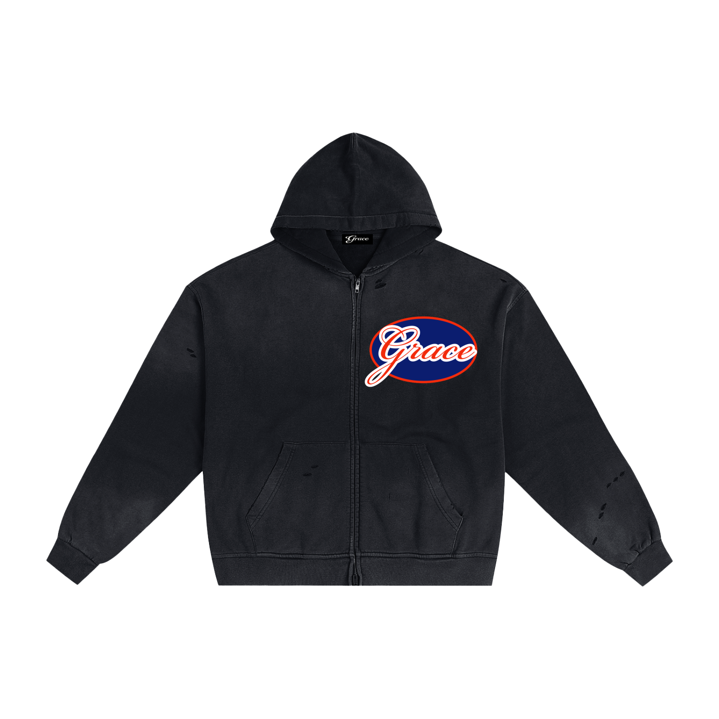 Hand-Frayed Sunfade Zip Hoodie