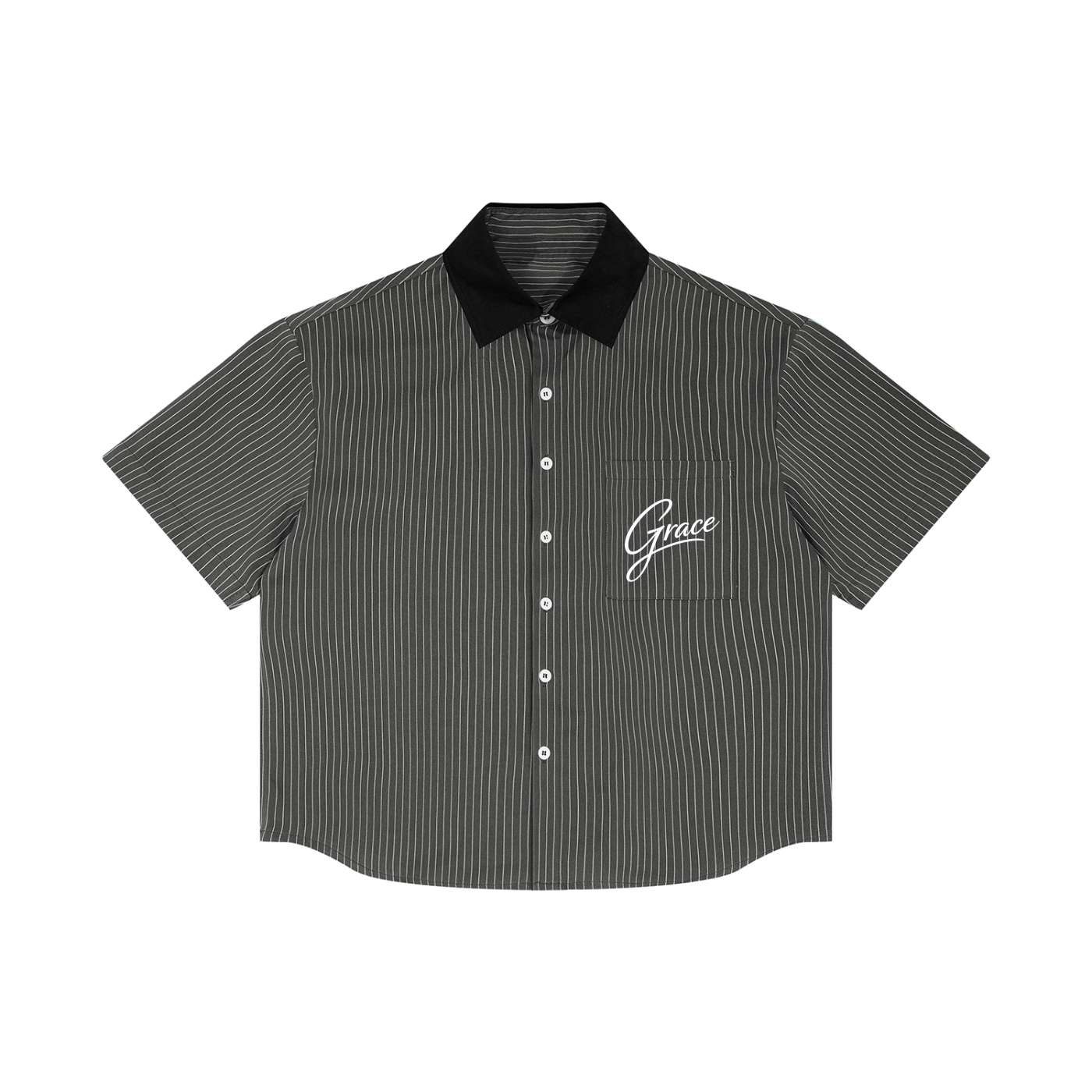 Unisex Striped Boxy Contrast Collar Shirt