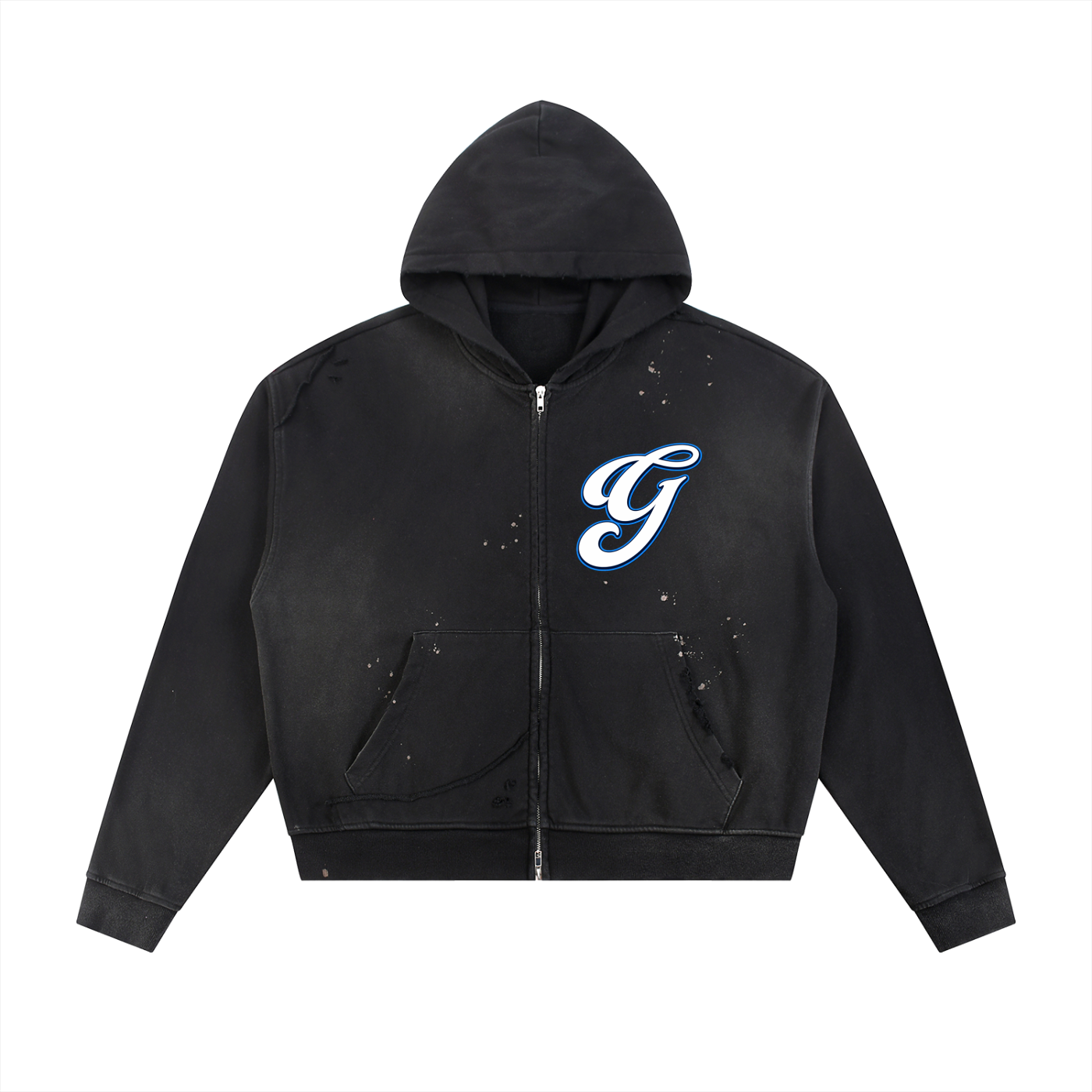 Sun Fade Frayed Raw Edge Fleece Zip Hoodie
