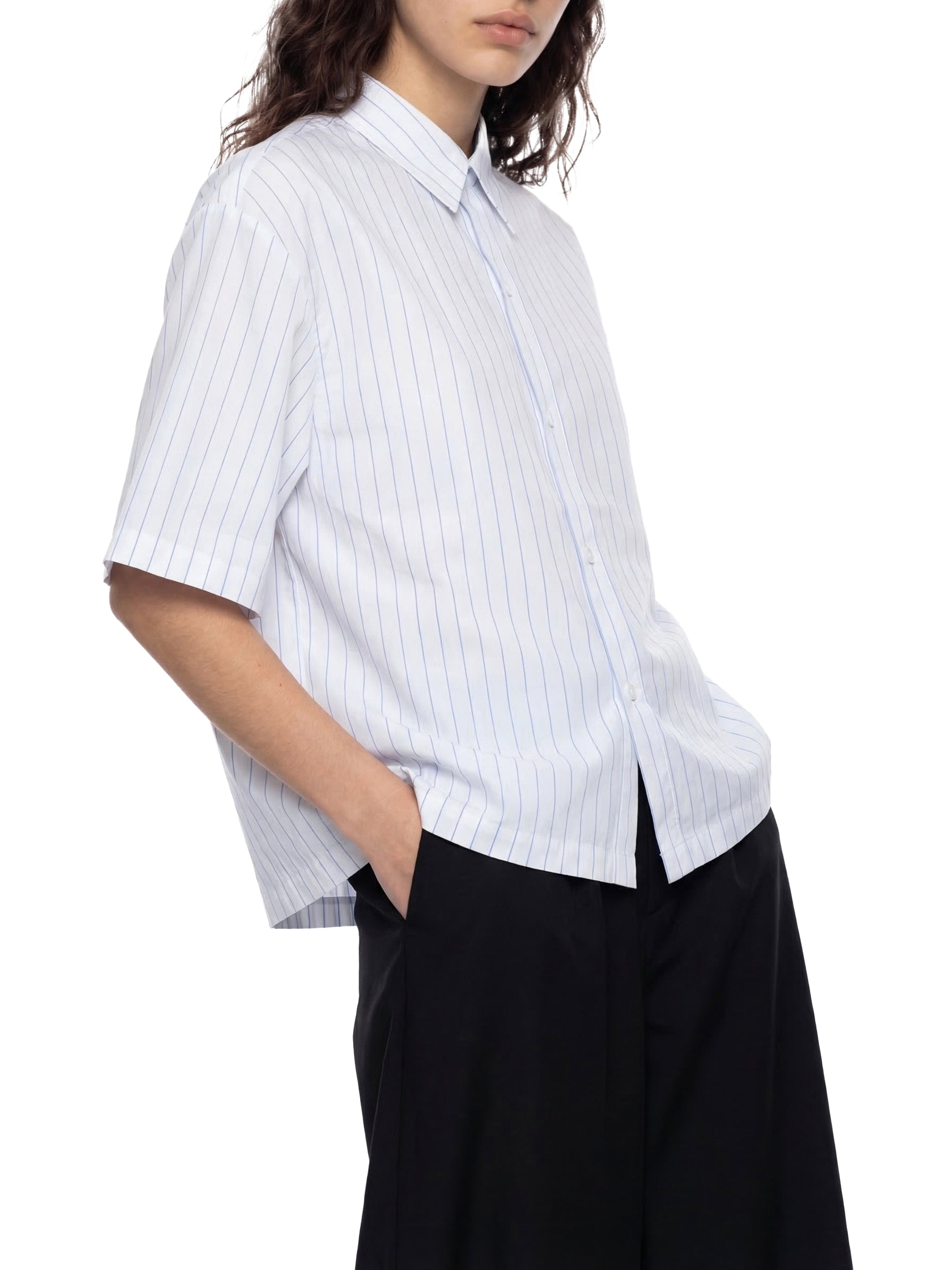 BLUE G Unisex Striped Boxy Button-Up Shirt
