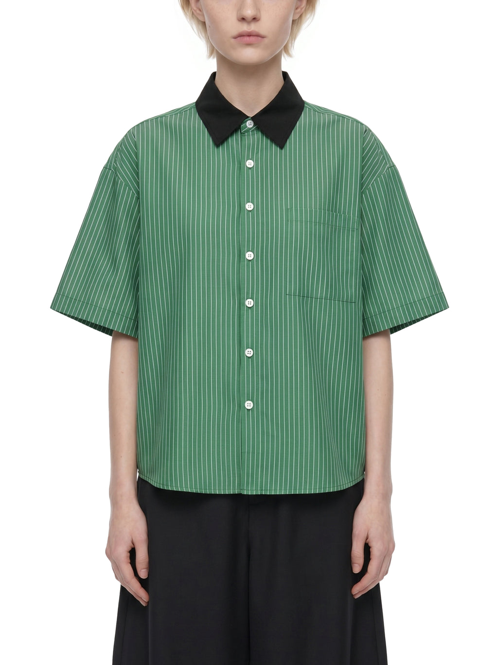 Unisex Striped Boxy Contrast Collar Shirt