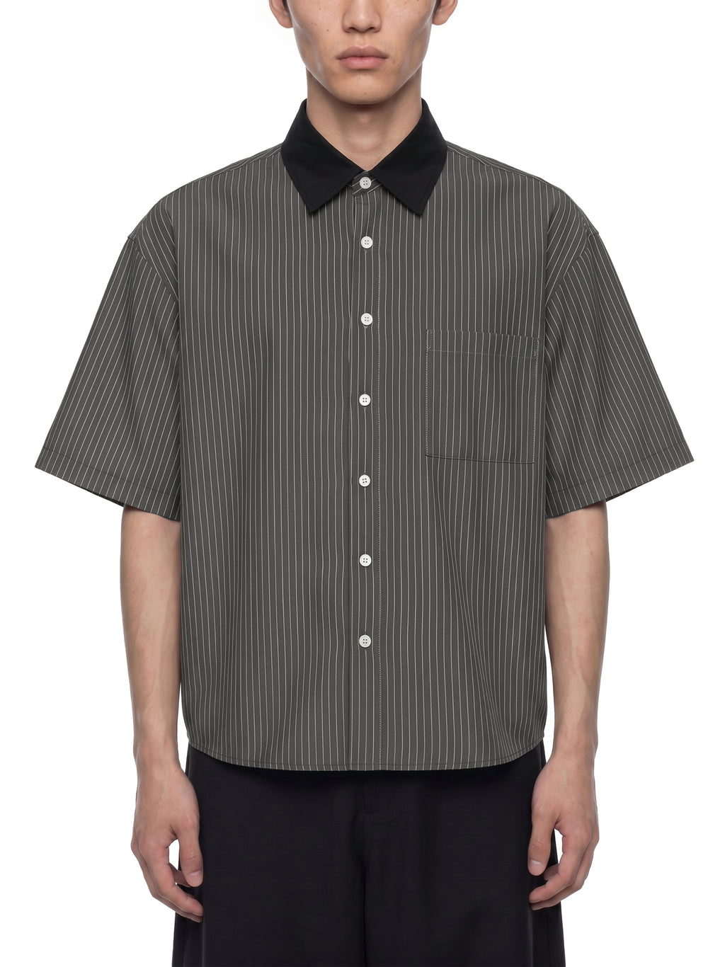 Unisex Striped Boxy Contrast Collar Shirt