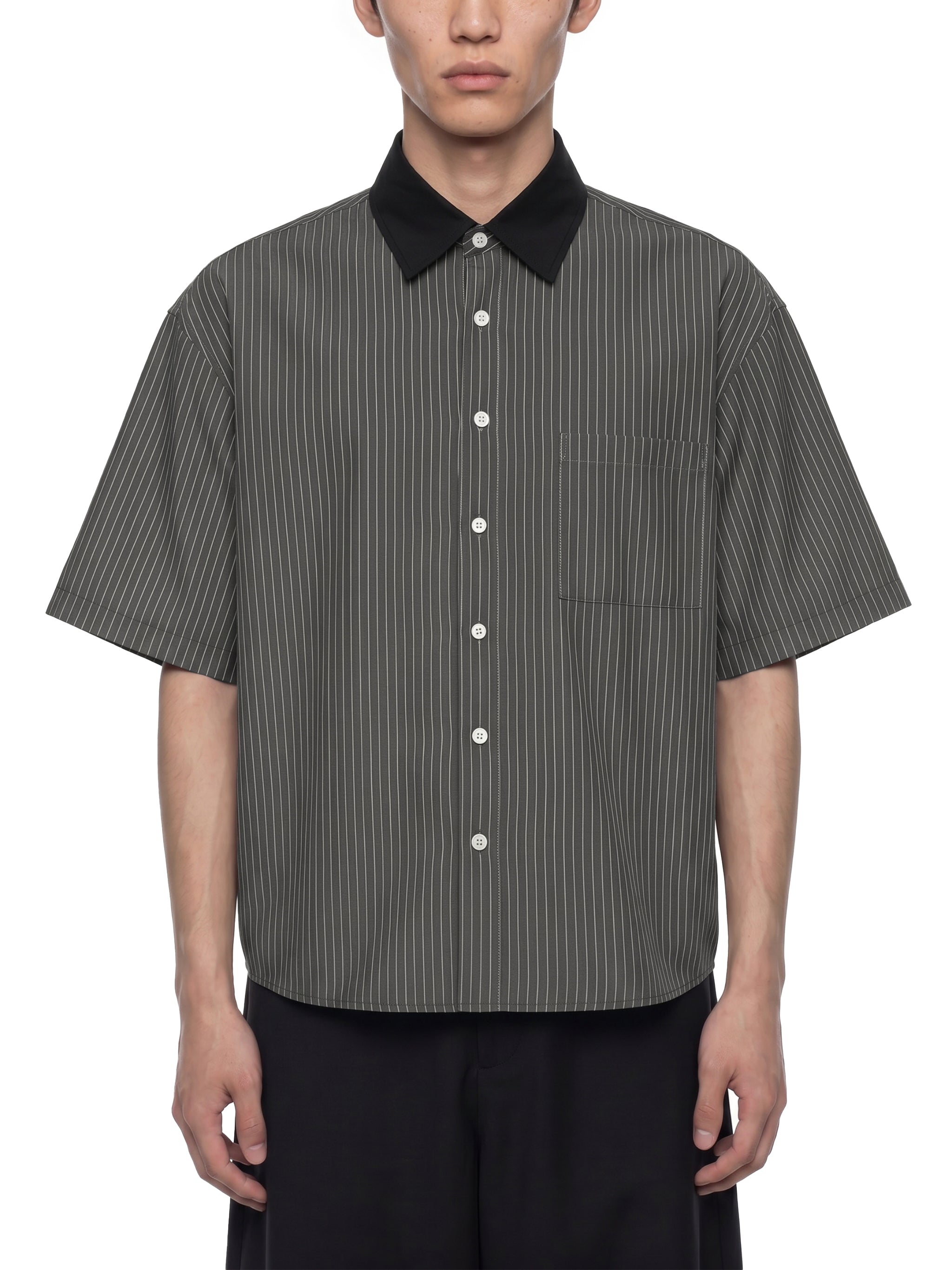 Unisex Striped Boxy Contrast Collar Shirt