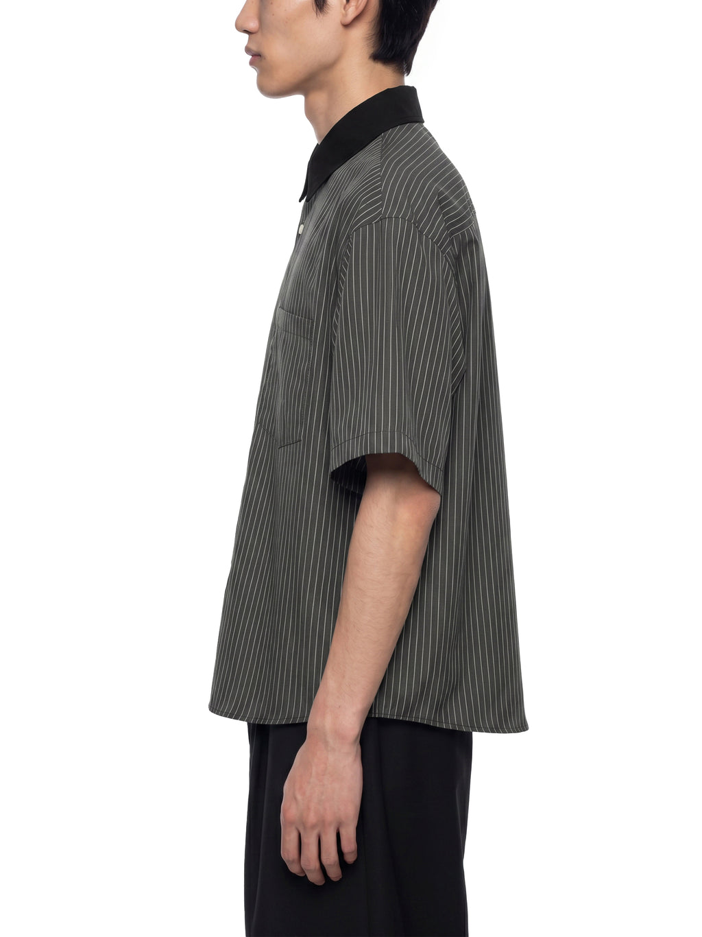 Unisex Striped Boxy Contrast Collar Shirt